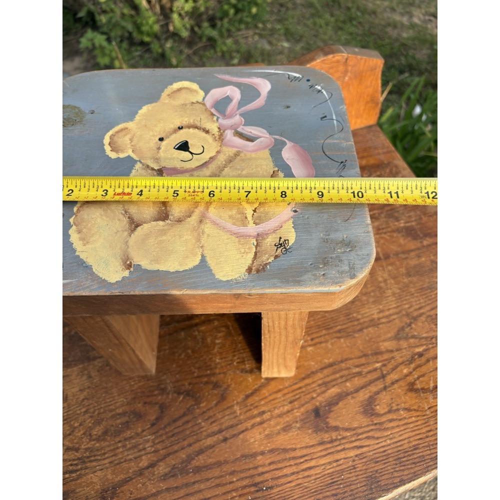 Vintage Handmade Hand Painted Solid Wood Wooden Kids Foot Step Stool Stand Seat - Picture 7 of 8